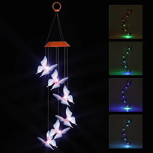 Solar Powered LED Lamp Butterfly shapped Hanging Color-Changing Wind Chime for  Yard Decor