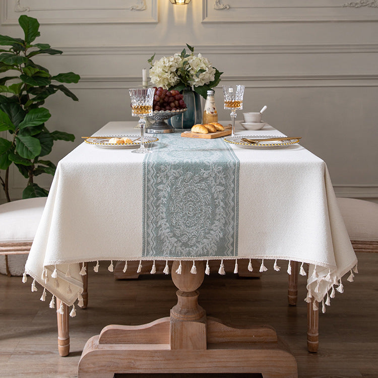 Rectangular table Jacquard Vintage Floral Tassel Tablecloth