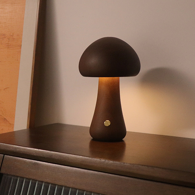 Wooden Cute Mushroom LED Night Light with Touch Switch for Bedroom and Children's Room