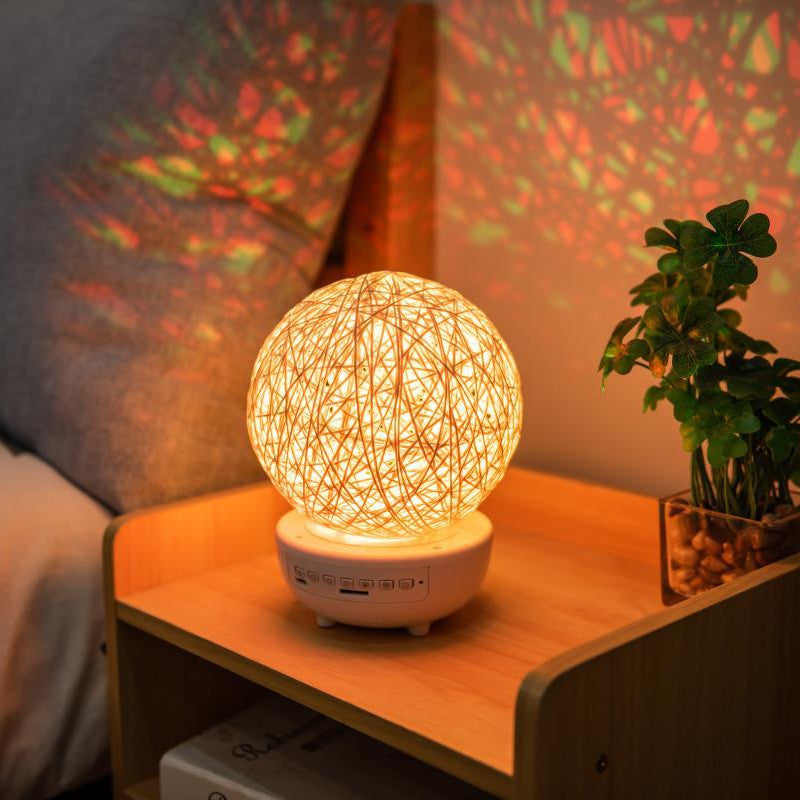 Rechargeable Rattan Ball Moon Bluetooth Dimmable Starry Table Lamp with Music