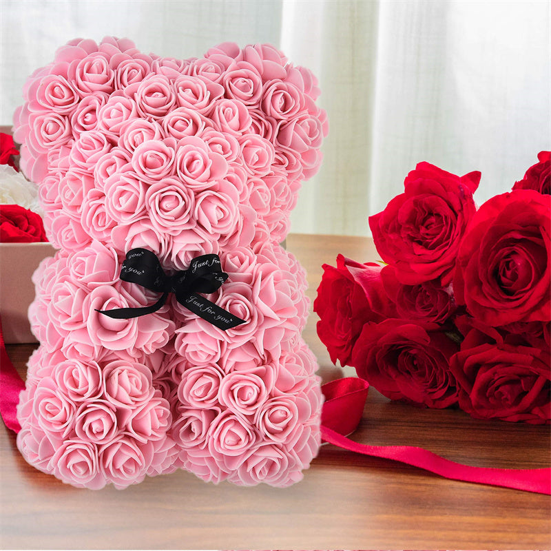 Valentine's Day Gift - Rose Bear Eternal Flower Teddy Bear, Handmade Craft, 25cm