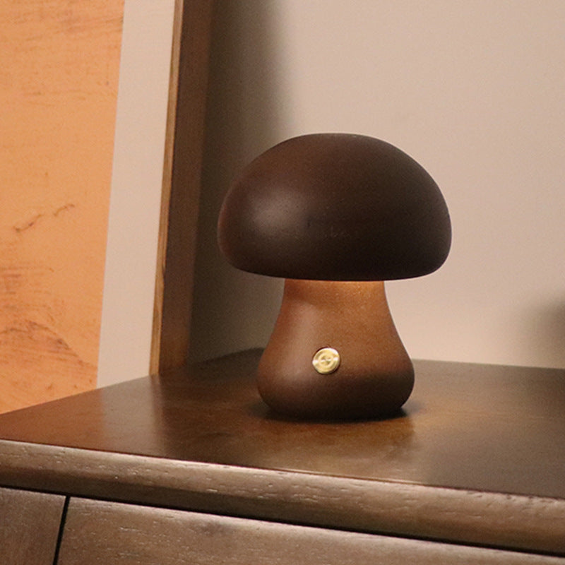 Wooden Cute Mushroom LED Night Light with Touch Switch for Bedroom and Children's Room