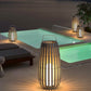 Solar powered outdoor patio and lawn bamboo rattan portable lamp