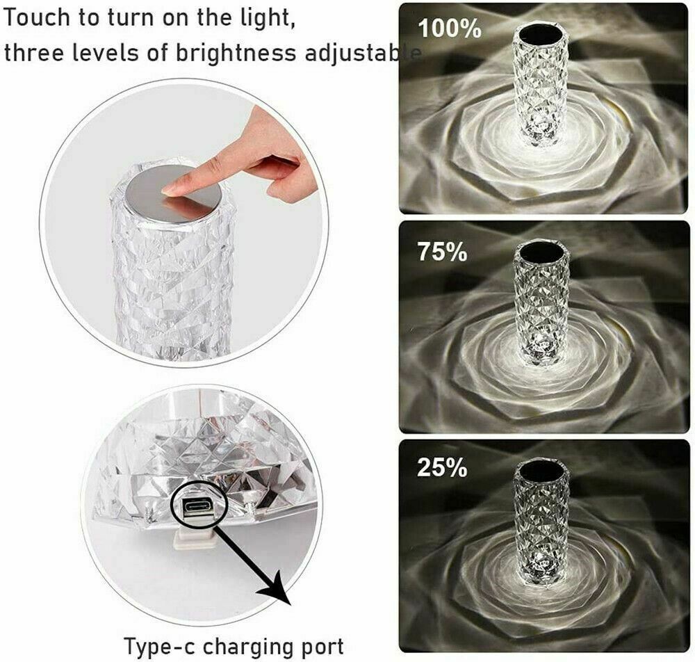 16 Colors LED Crystal Table Lamp - Diamond Rose Touch Night Lamp