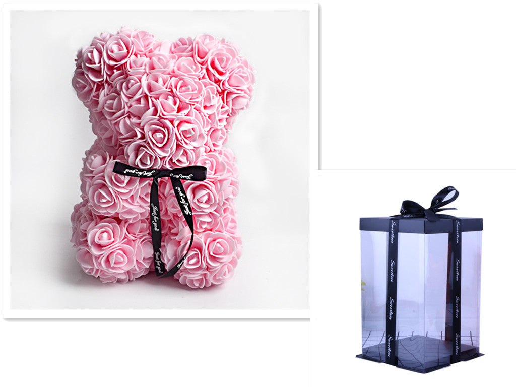 Valentine's Day Gift - Rose Bear Eternal Flower Teddy Bear, Handmade Craft, 25cm