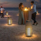 Solar powered outdoor patio and lawn bamboo rattan portable lamp