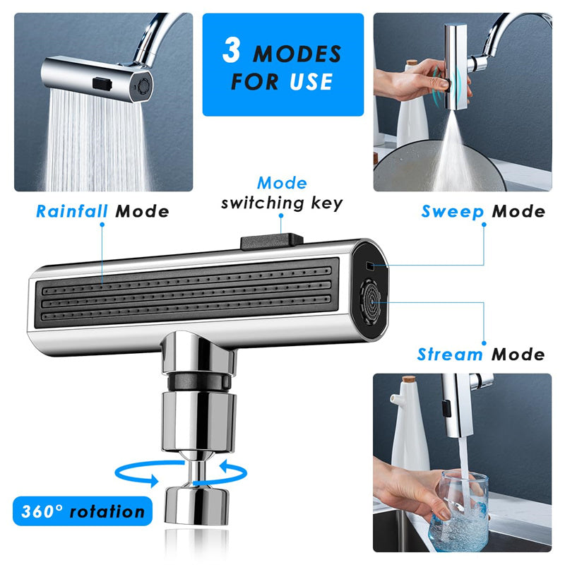 3-in-1 Kitchen Faucet - Waterfall Outlet, Universal Rotating Bubbler, Premium Quality