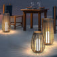 Solar powered outdoor patio and lawn bamboo rattan portable lamp