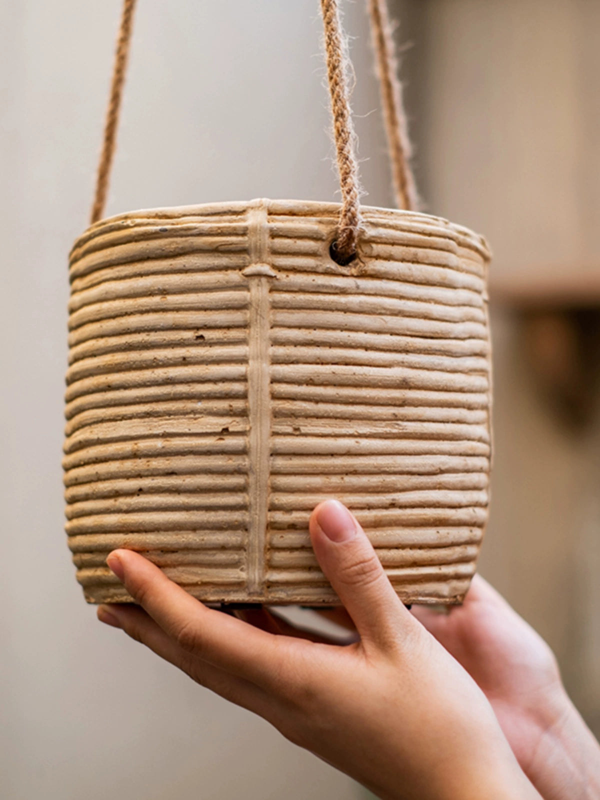 Juhan Imitation Rattan Flower Pot Hanging Basket Cement Flower Tool Hemp Rope Hanging Hanging Chlorophytum Green Radish Flower Basket House Courtyard