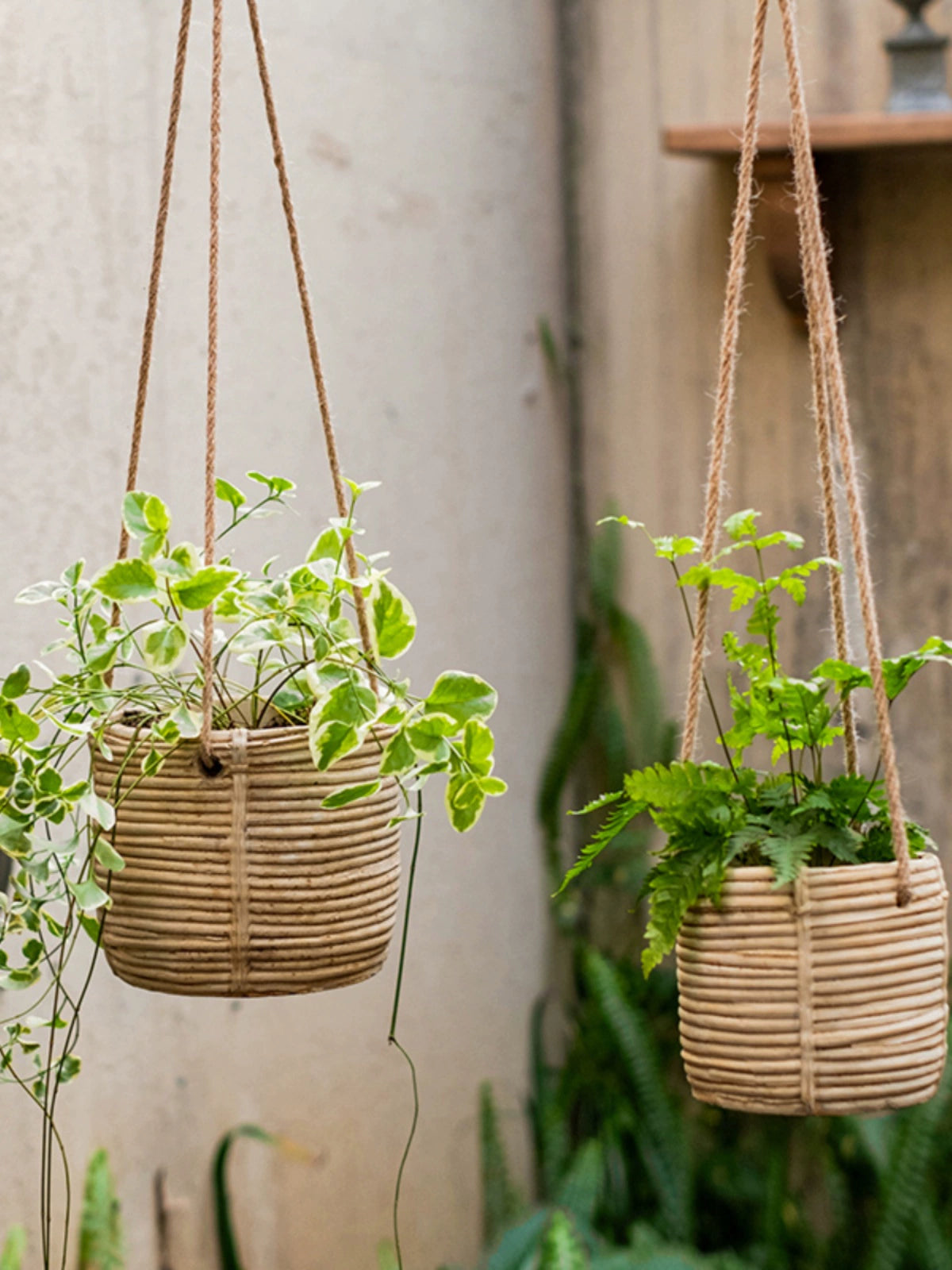 Juhan Imitation Rattan Flower Pot Hanging Basket Cement Flower Tool Hemp Rope Hanging Hanging Chlorophytum Green Radish Flower Basket House Courtyard