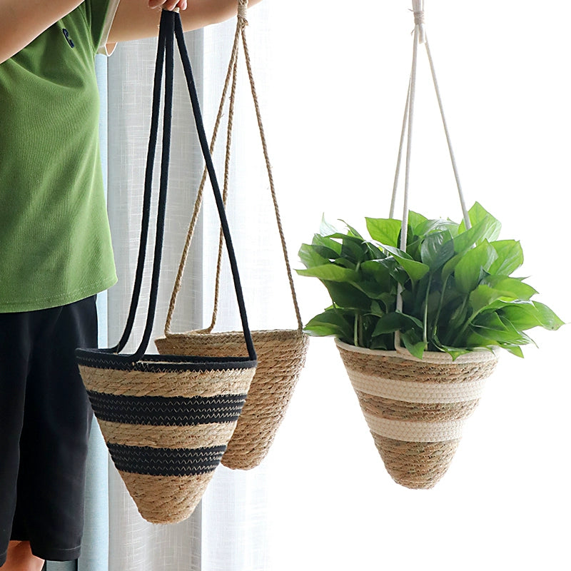 Rattan Woven Straw Baskets Hanging Flower Pot Green Plant Planting Flower Basket Green Radish Pot Garden Decorative Flowerpot Handmade Basket