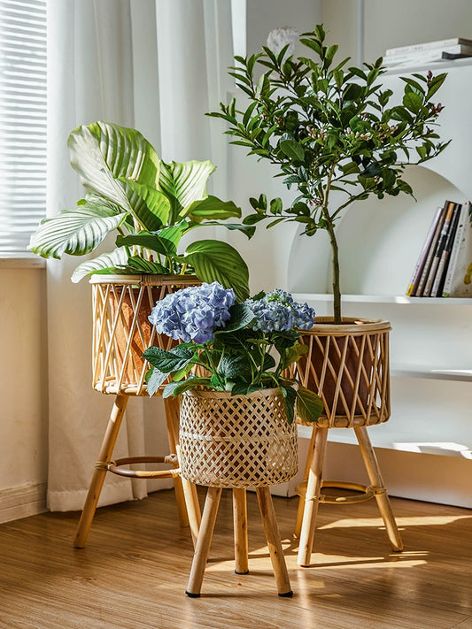 Na Flower House Nordic Instagram Style Living Room Plant Bamboo Weaved Flower Basket Decoration Monstera Deliciosa Rattan Woven Flowerpot Balcony Flower Stand