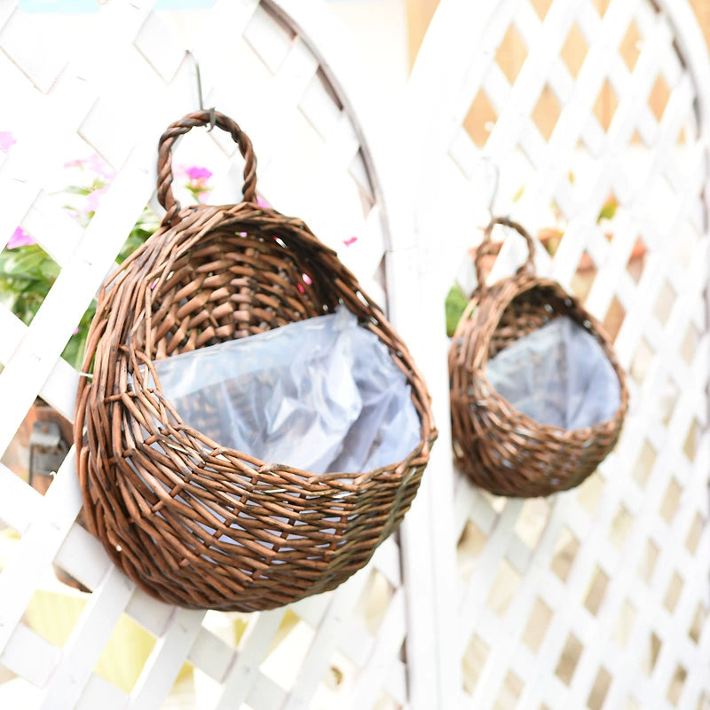 Hanging Basket Wall-Mounted Flower Pot Dried Flower Wall Decoration Hanging Basket Woven Bird Nest Flower Basket for Wall Hanging Wall Rattan Hanging Flower Pot