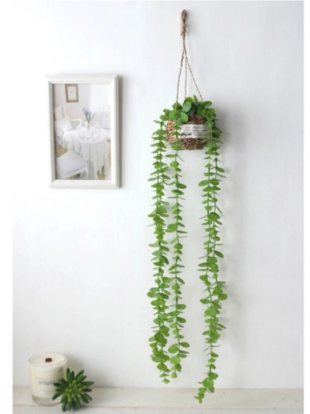 Scandinavian Ins Artificial Green Plant Rattan Cradle with Hooks Flowerpot Tillandsia Tillandsia Usneoides Wall Hanging Decorative Hanging Basket