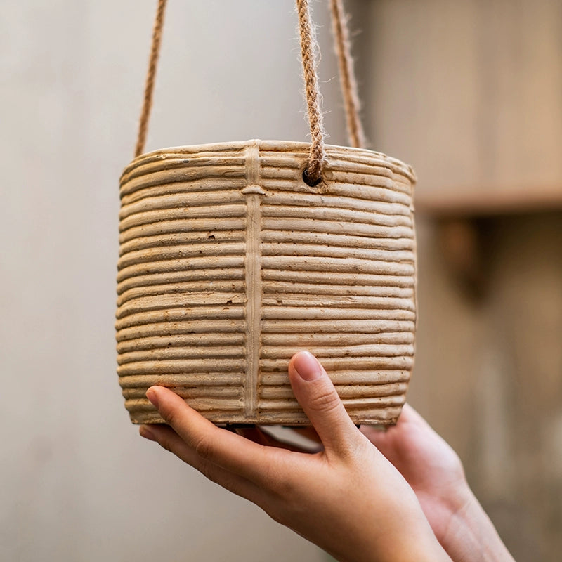 Juhan Imitation Rattan Flower Pot Hanging Basket Cement Flower Tool Hemp Rope Hanging Hanging Chlorophytum Green Radish Flower Basket House Courtyard