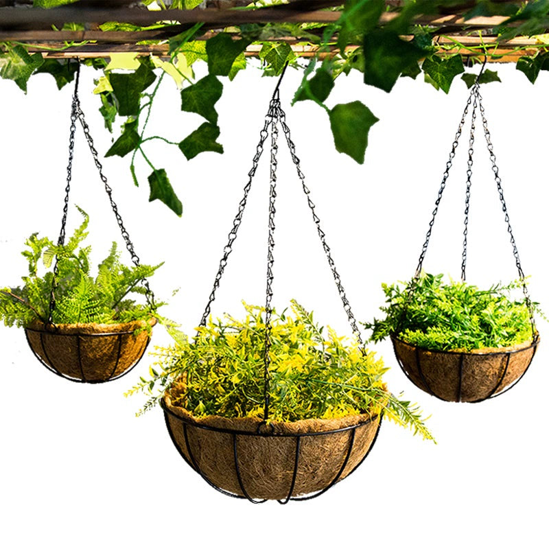 Wrought Iron Cradle and Flower Pot Internet Celebrity Hanging Outdoor Woven Small Flower Basket Straw Hanging Balcony Pastoral Style Decoration