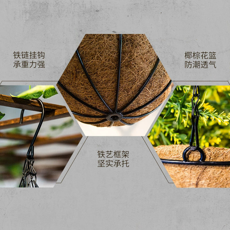 Creative Coconut Palm Rattan Cradle Flower Pot Kindergarten Corridor Ceiling Hanging Dried Flower Artificial Flower Flower Basket