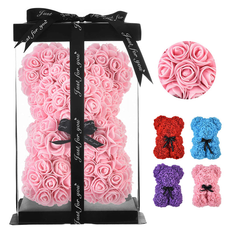 Valentine's Day Gift - Rose Bear Eternal Flower Teddy Bear, Handmade Craft, 25cm