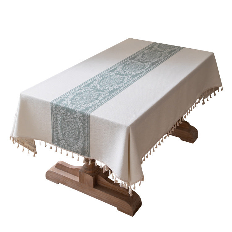 Rectangular table Jacquard Vintage Floral Tassel Tablecloth