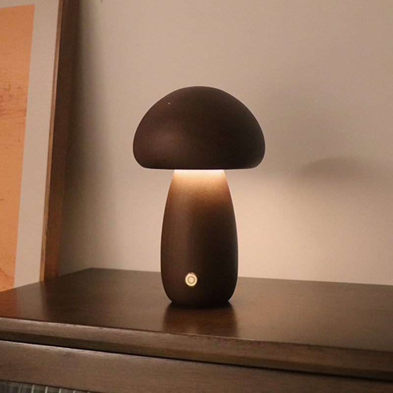 Wooden Cute Mushroom LED Night Light with Touch Switch for Bedroom and Children's Room