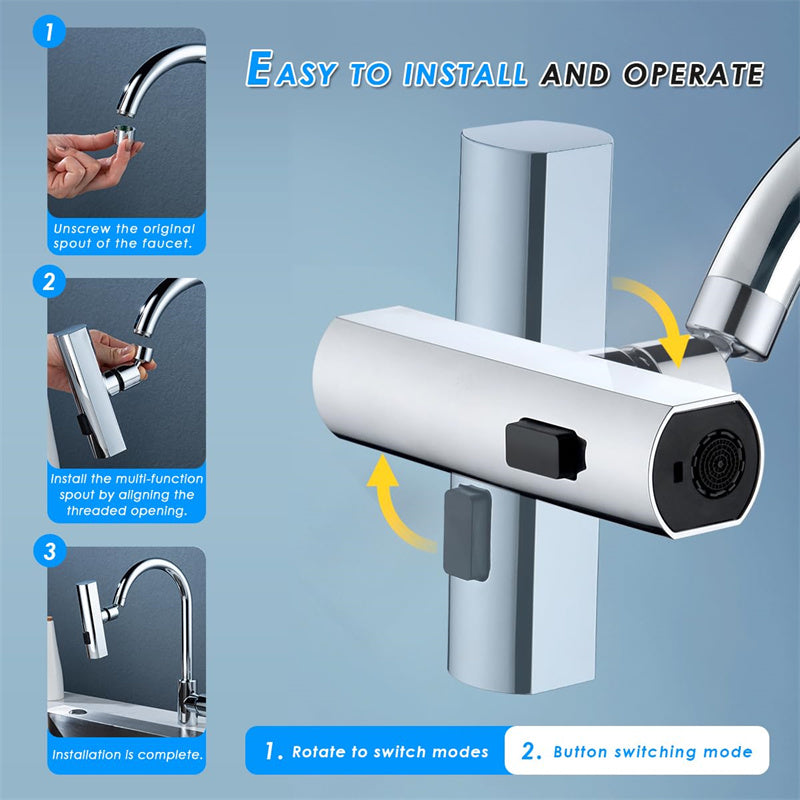 3-in-1 Kitchen Faucet - Waterfall Outlet, Universal Rotating Bubbler, Premium Quality