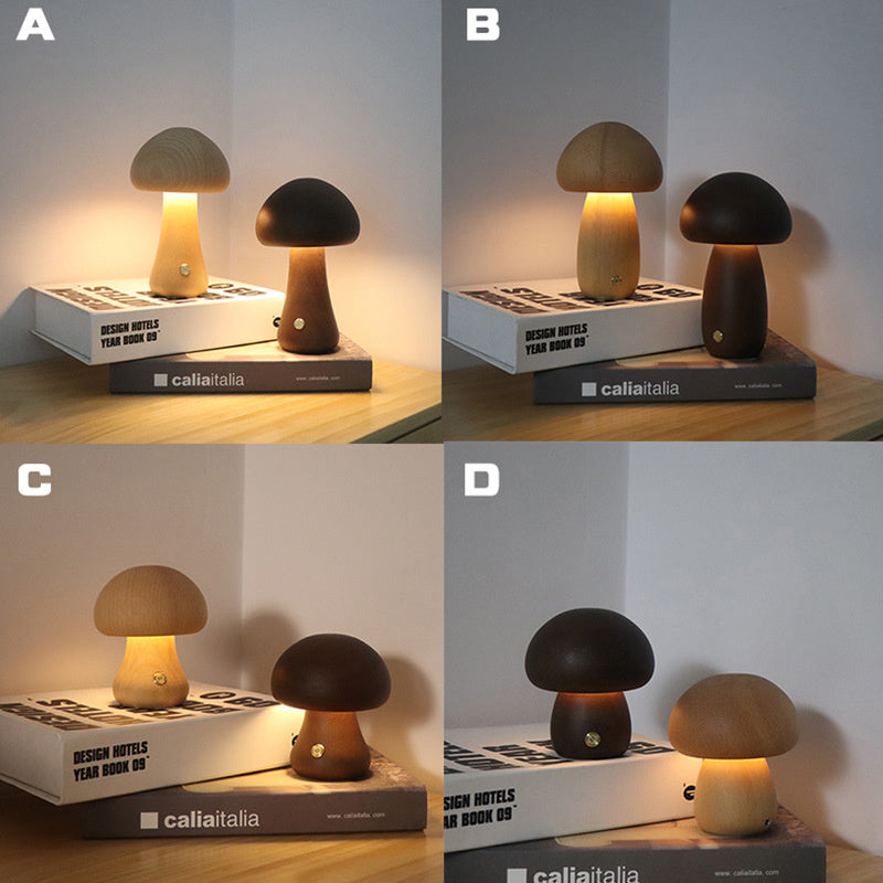 Wooden Cute Mushroom LED Night Light with Touch Switch for Bedroom and Children's Room