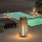 Solar powered outdoor patio and lawn bamboo rattan portable lamp