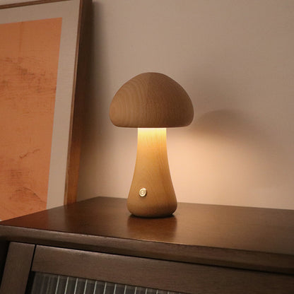 Wooden Cute Mushroom LED Night Light with Touch Switch for Bedroom and Children's Room