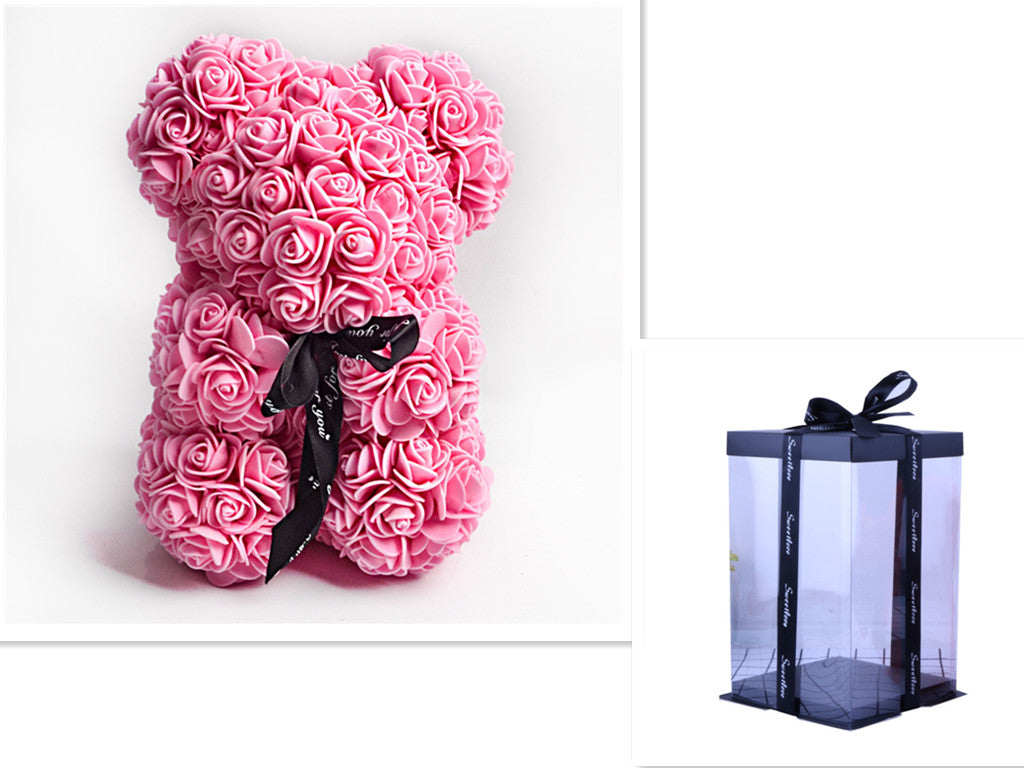 Valentine's Day Gift - Rose Bear Eternal Flower Teddy Bear, Handmade Craft, 25cm