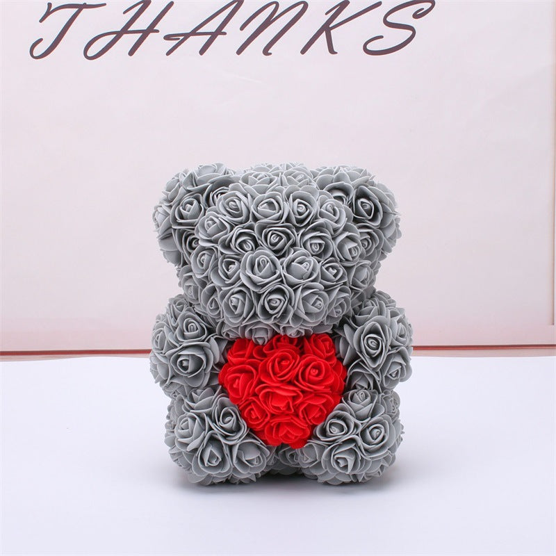 Valentine's Day Gift - Rose Bear Eternal Flower Teddy Bear, Handmade Craft, 25cm