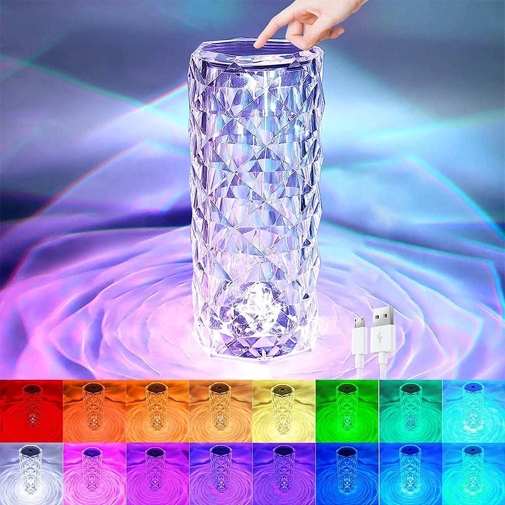 Luxurious 16 Colors LED Crystal Lamp Rose Light with Touch and Remote-Control Table Lamps