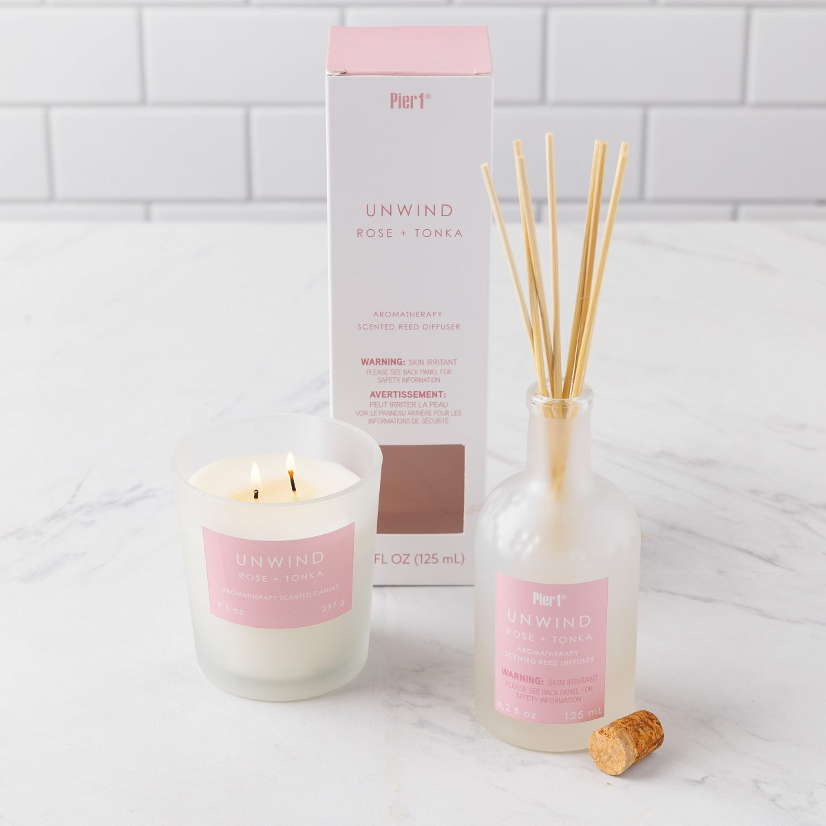 Pier 1 Unwind Rose & Tonka Aromatherapy Reed Diffuser