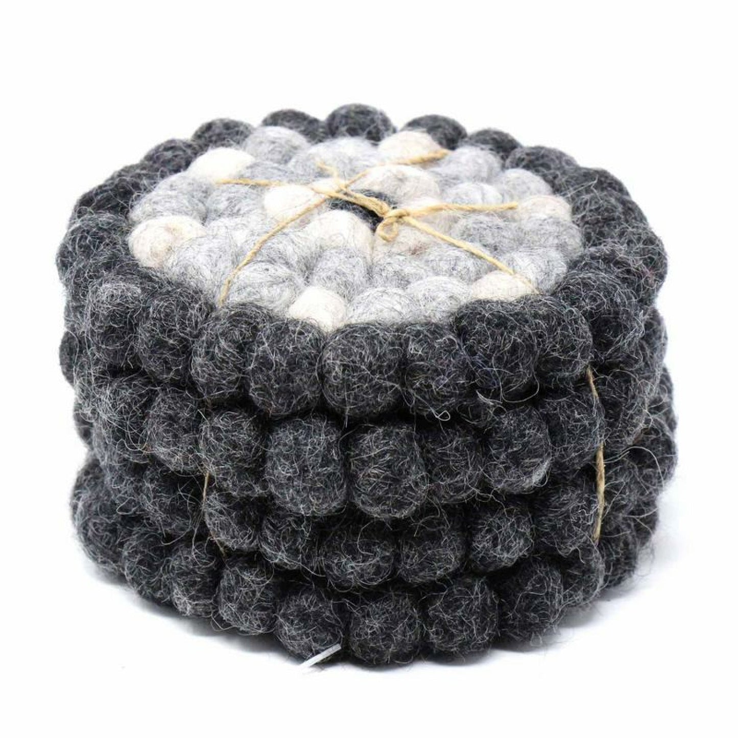 Felt Ball Coasters: 4-Pack, Flower Black/Grey