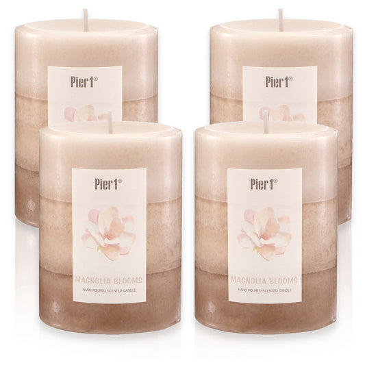 Pier 1 Magnolia Blooms 3X4 Layered Set of 4 Pillar Candles