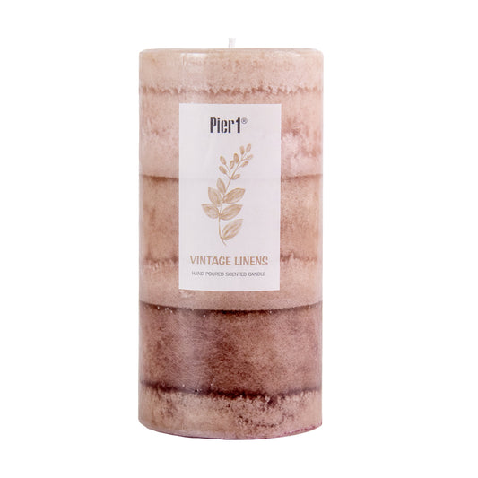 Pier 1 Vintage Linens Layered 3x6 Pillar Candle