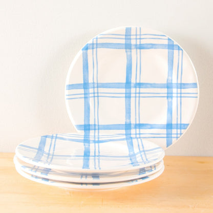 Pier 1 Country Blue Plaid Set of 4 Salad Plates