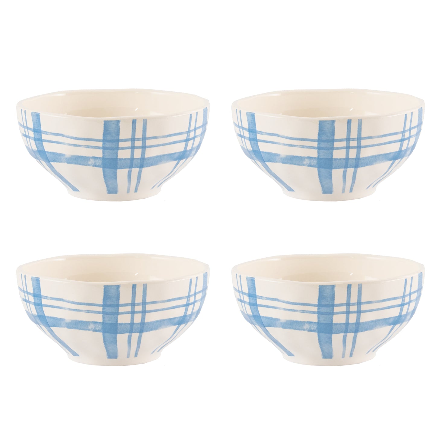 Pier 1 Country Blue Plaid Set of 4 Rice Bowls