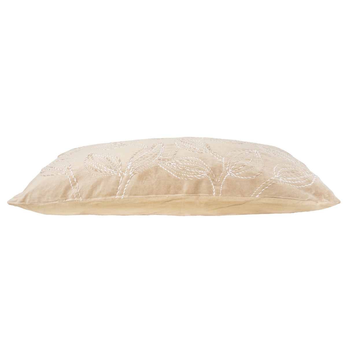 Pier 1 Velvet Embroidered Leaf Lumbar Pillow Natural