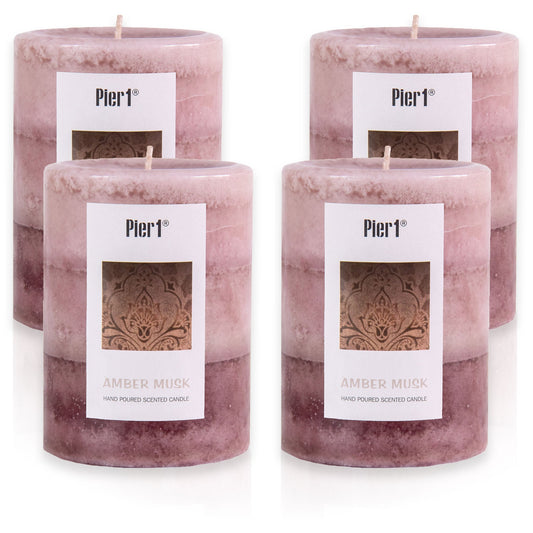 Pier 1 Amber Musk 3x4 Layered Set of 4 Pillar Candles - Pier 1