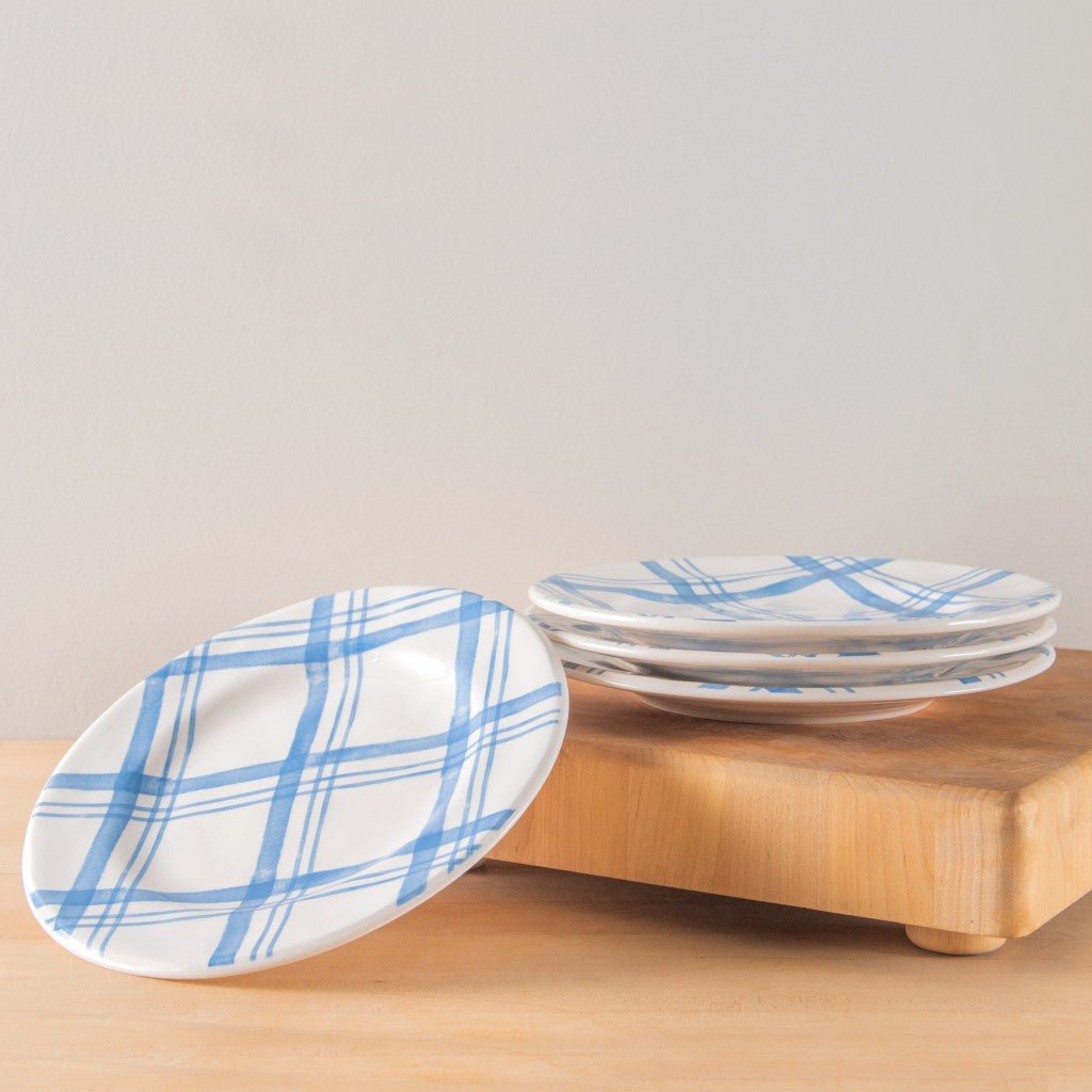 Pier 1 Country Blue Plaid Set of 4 Salad Plates - Pier 1