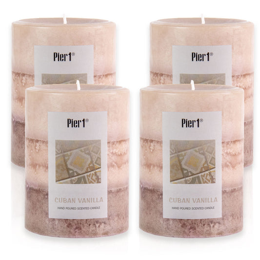 Pier 1 Cuban Vanilla 3x4 Layered Pillar Set of 4 Candles - Pier 1