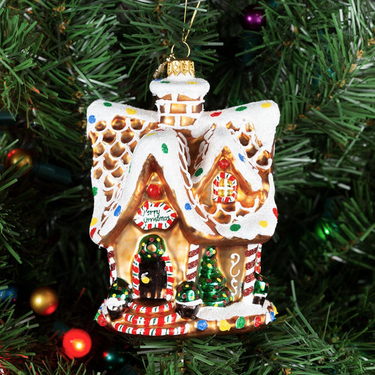 Pier 1 Gingerbread House with Pointed Roof Glass Christmas Ornament - Pier 1