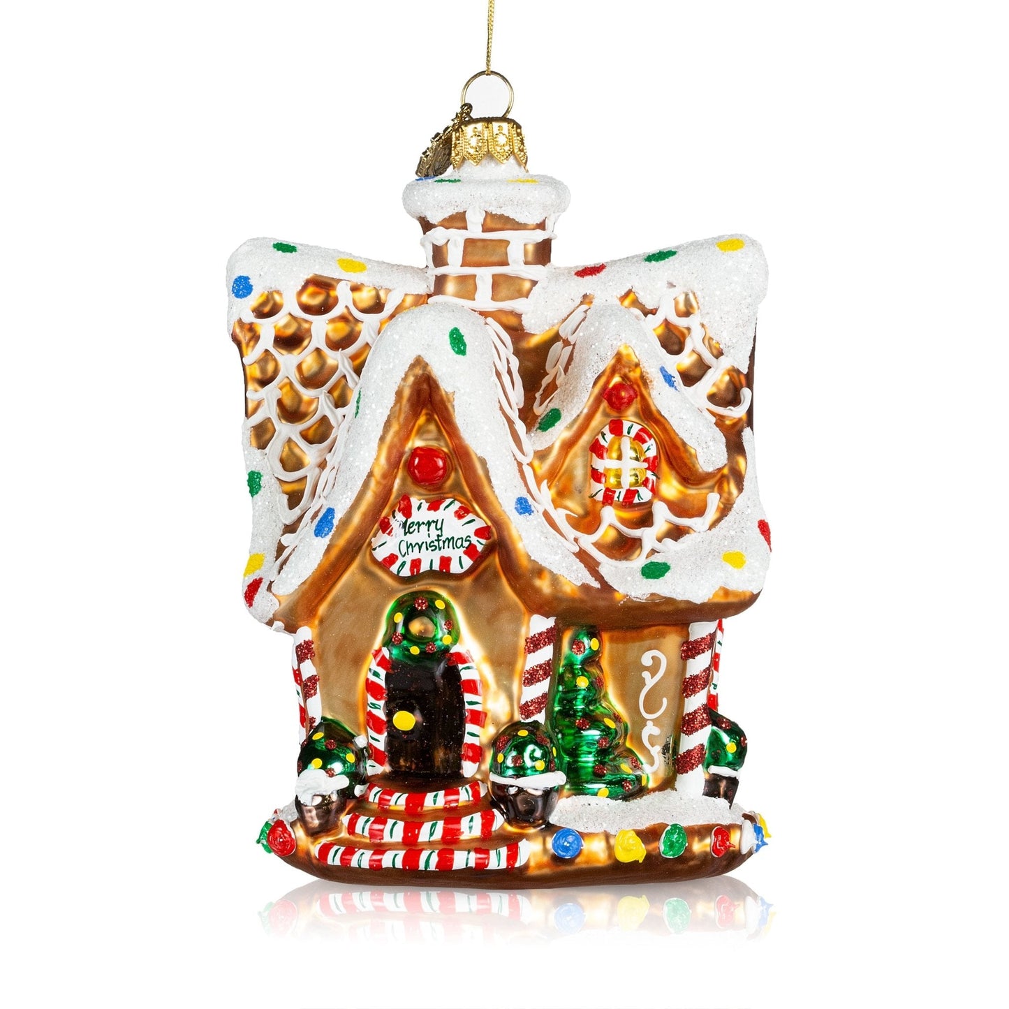 Pier 1 Gingerbread House with Pointed Roof Glass Christmas Ornament - Pier 1