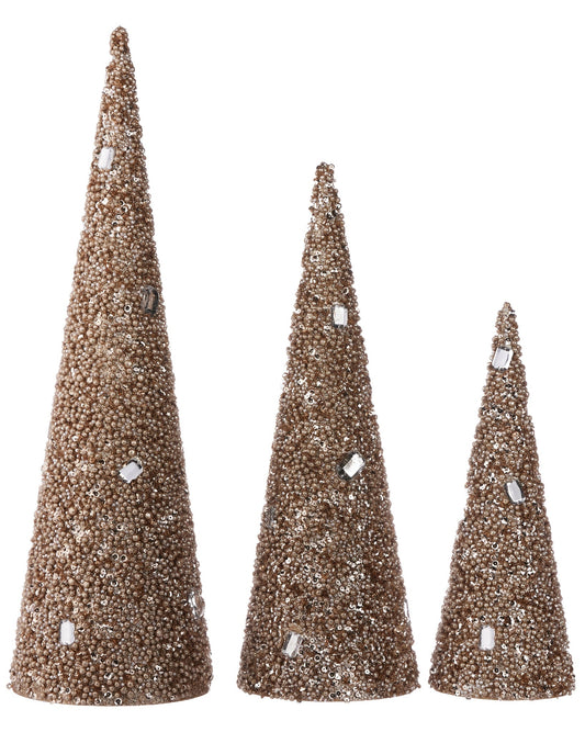 Pier 1 Gold Sparkle Beaded Set of 3 Cones - Pier 1