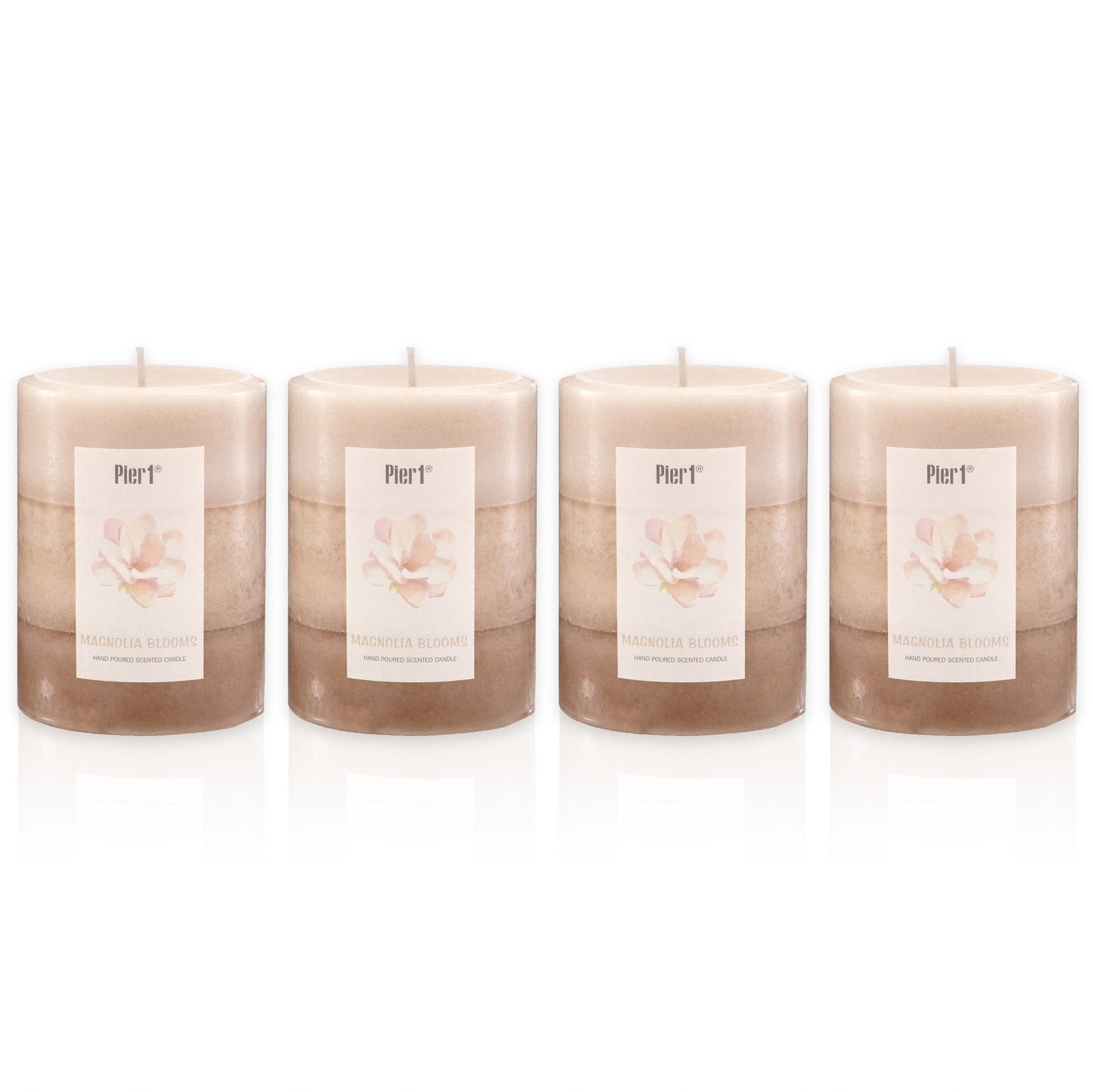 Pier 1 Magnolia Blooms 3X4 Layered Set of 4 Pillar Candles - Pier 1