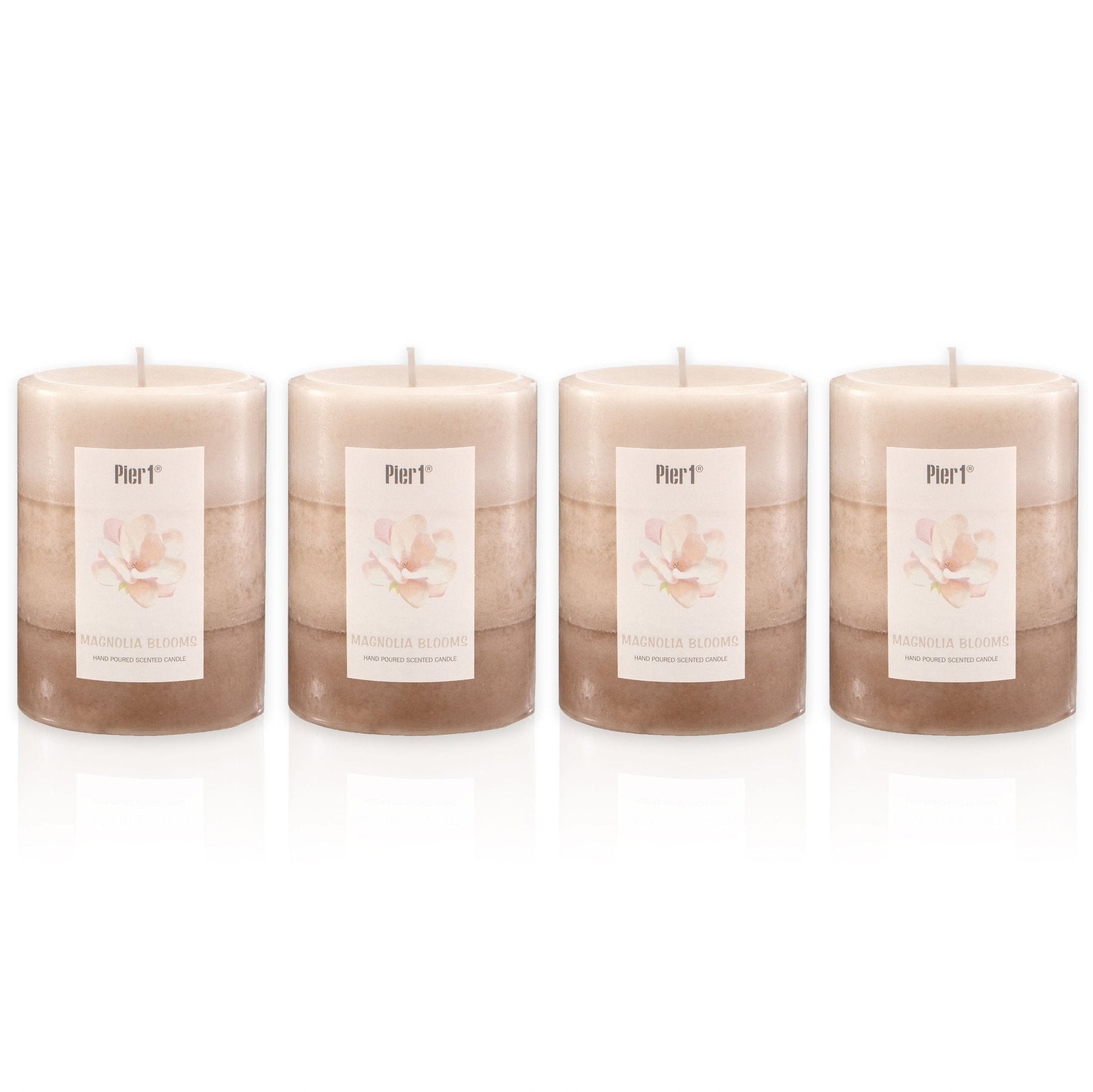 Pier 1 Magnolia Blooms 3X4 Layered Set of 4 Pillar Candles - Pier 1