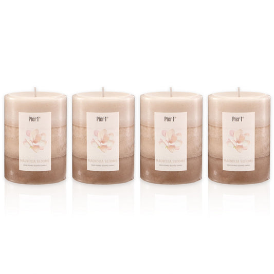 Pier 1 Magnolia Blooms 3X4 Layered Set of 4 Pillar Candles - Pier 1