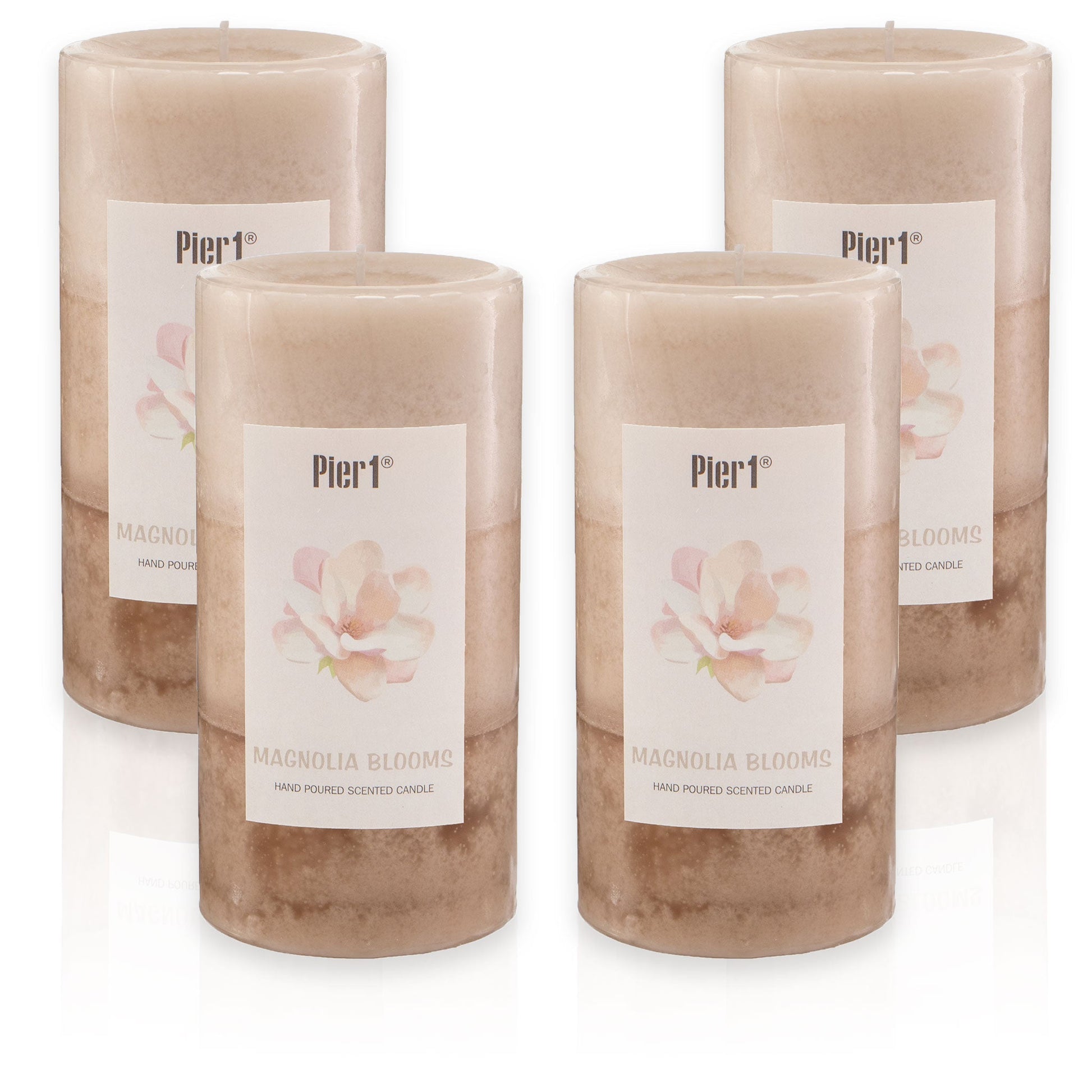 Pier 1 Magnolia Blooms 3X6 Layered Set of 4 Pillar Candles - Pier 1