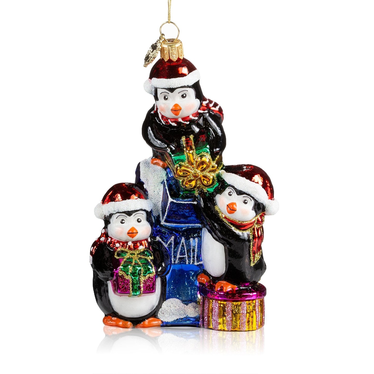 Pier 1 Penguins at the Mailbox Glass Christmas Ornament - Pier 1