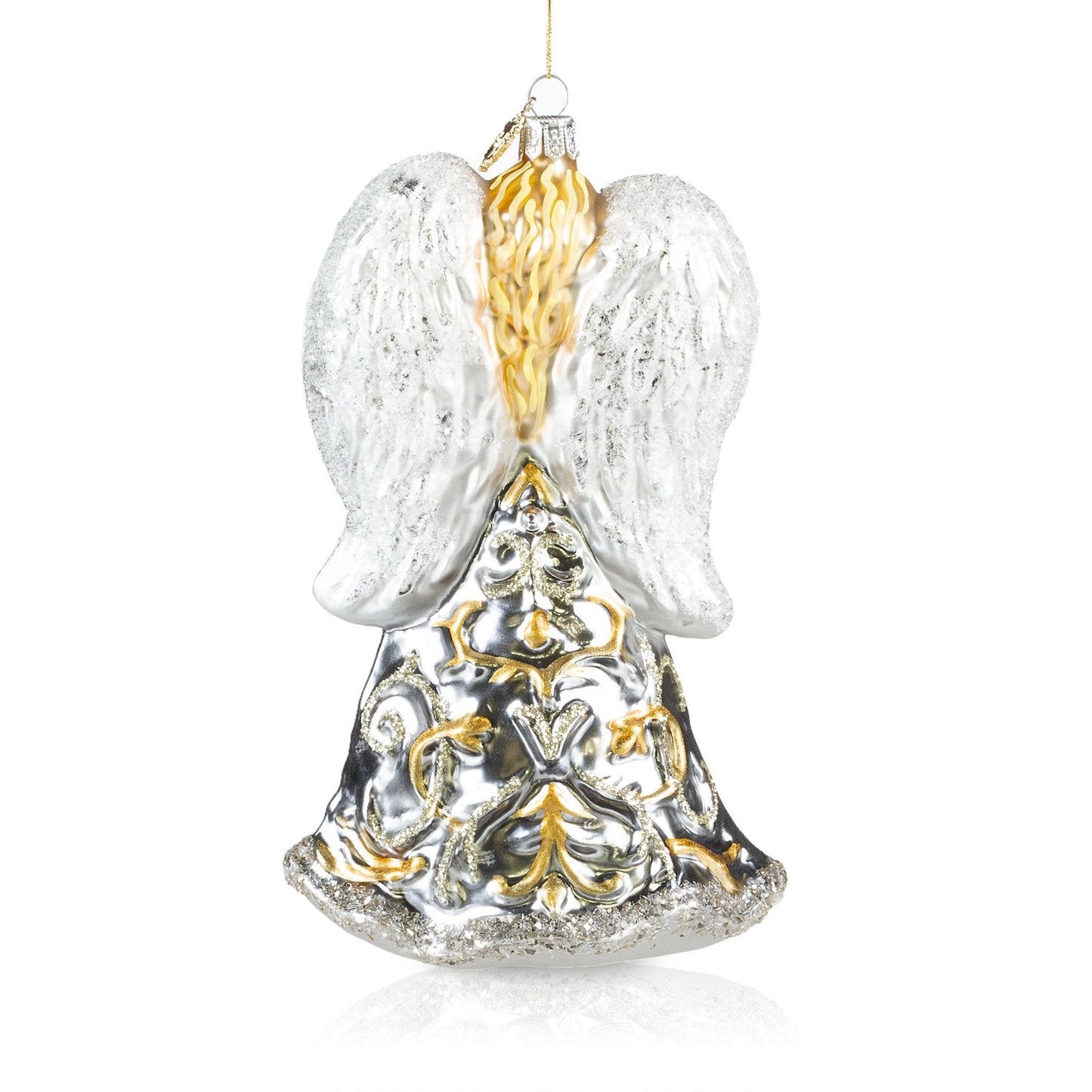 Pier 1 Silver Angel with Christmas Tree and Lantern Glass Christmas Ornament - Pier 1